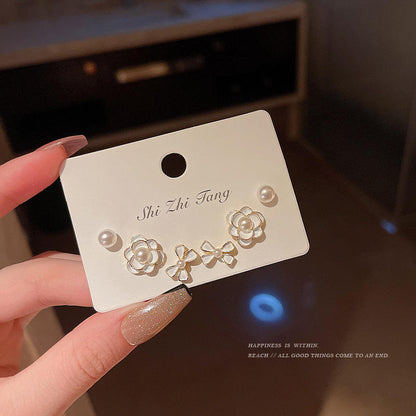 Pearl Floral Stud Earrings Set