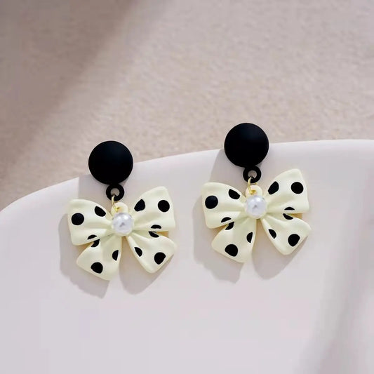 Vintage Polka Ivory Bow Earrings