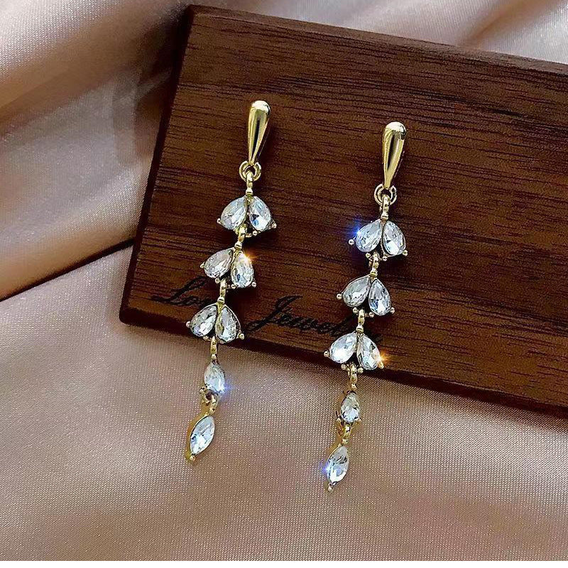 Crystal Leaf Drop Earrings