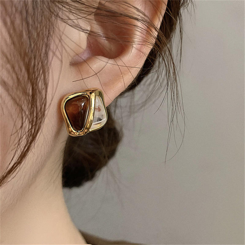 Korean Dual-Tone Enamel Square Earrings