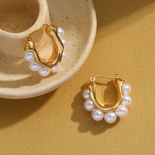 Pearl Lined Chunky Hoop Earrings