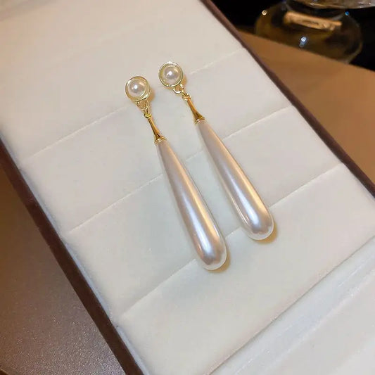 Retro Long Pearl Drop Earrings
