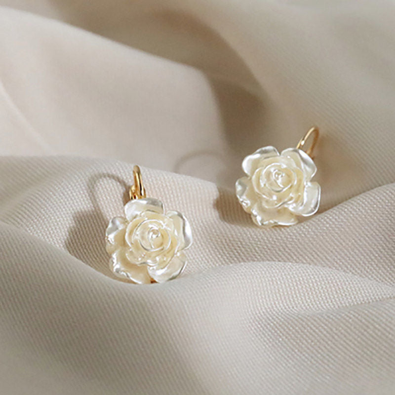 Pearl Rose Stud Hoops Earrings