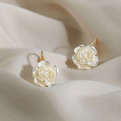 Pearl Rose Stud Hoops Earrings