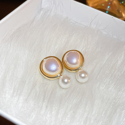 Korean Dual Pearl Circle Stud Earrings