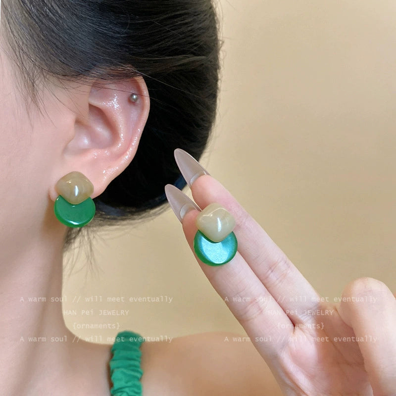 Korean Green Disc Statement Earrings