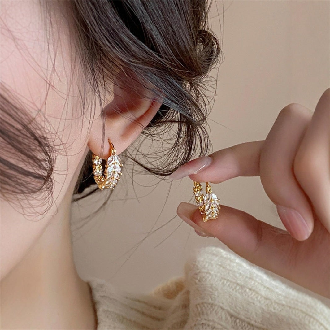 Luxury Crystal Leaf Hoop Earrings