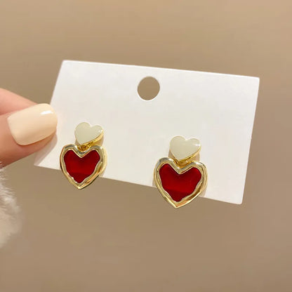 Double Heart Enamel Stud Earrings