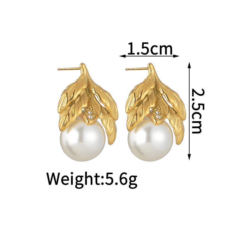Vintage Leaf Pearl Statement Earrings