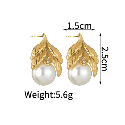 Vintage Leaf Pearl Statement Earrings