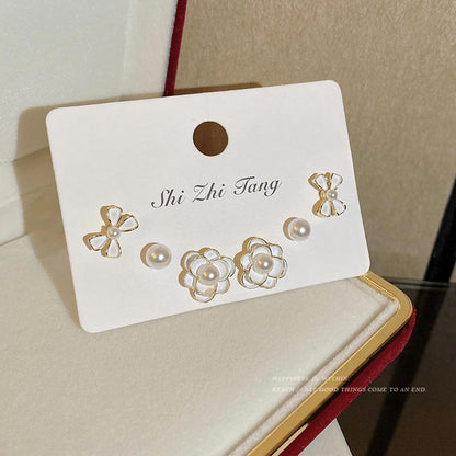 Pearl Floral Stud Earrings Set