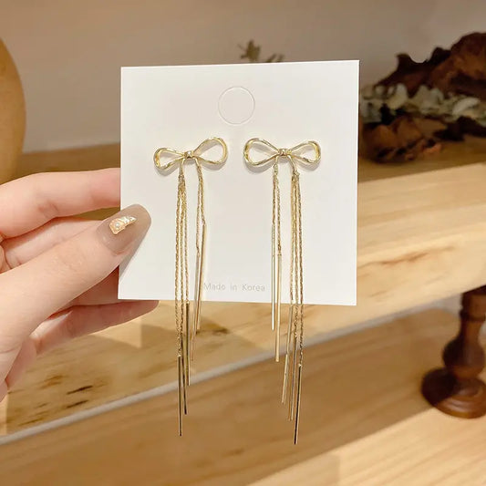 Bow Long Tassel Earrings