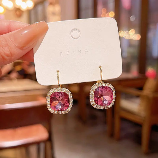 Vintage Square Crystals Drop Earrings