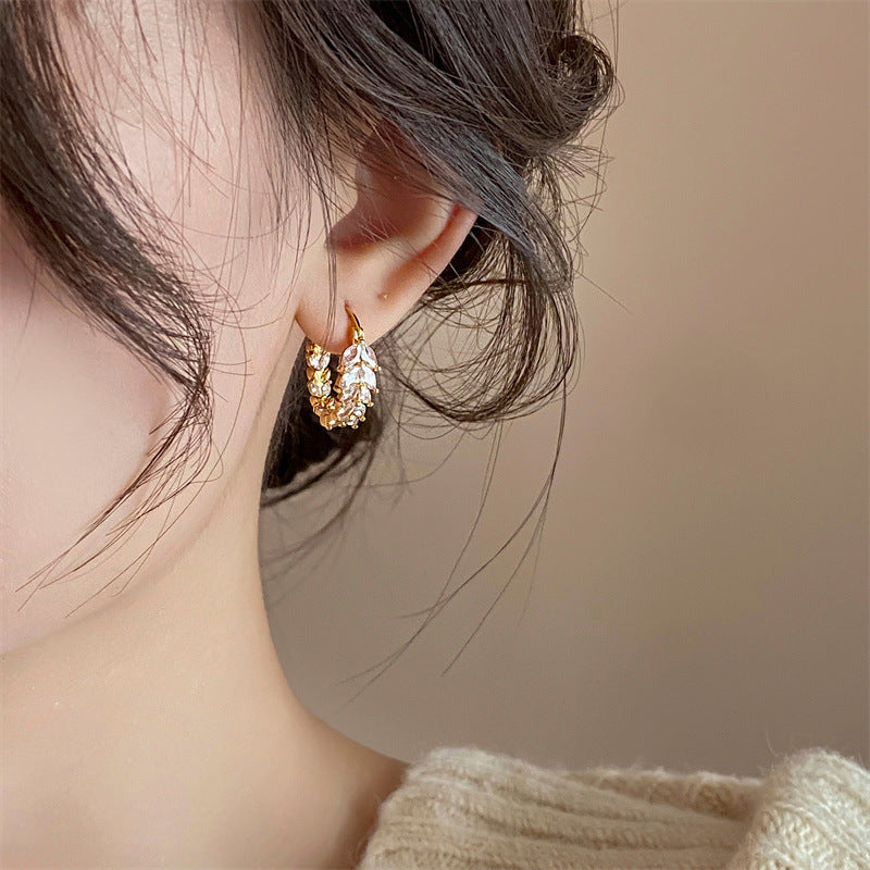 Luxury Crystal Leaf Hoop Earrings