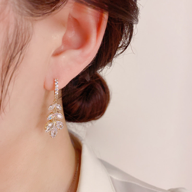 Crystal Leaf Hoop Earrings