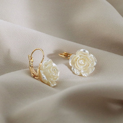 Pearl Rose Stud Hoops Earrings