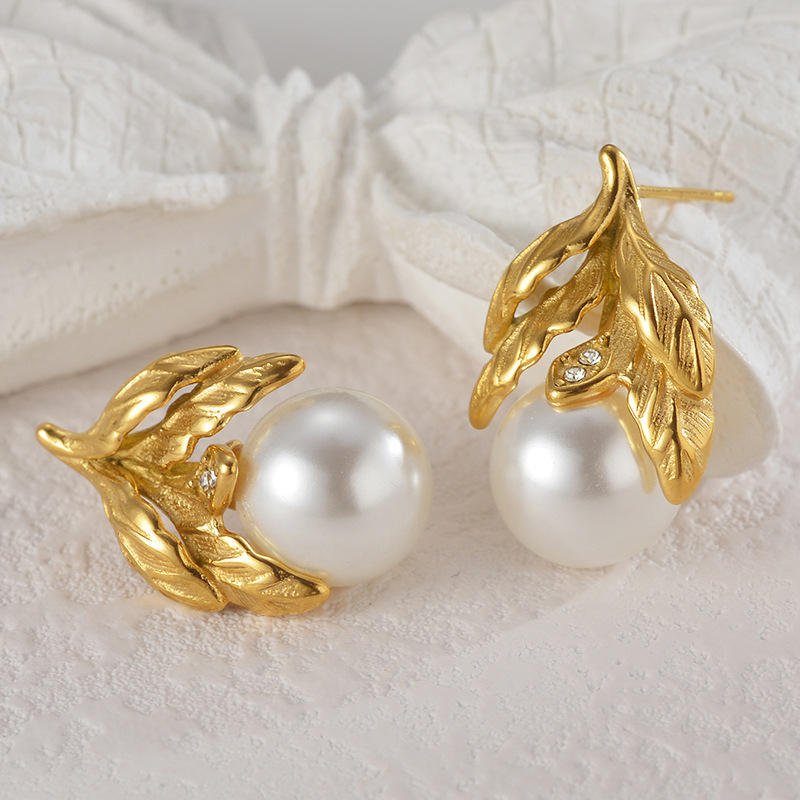 Vintage Leaf Pearl Statement Earrings