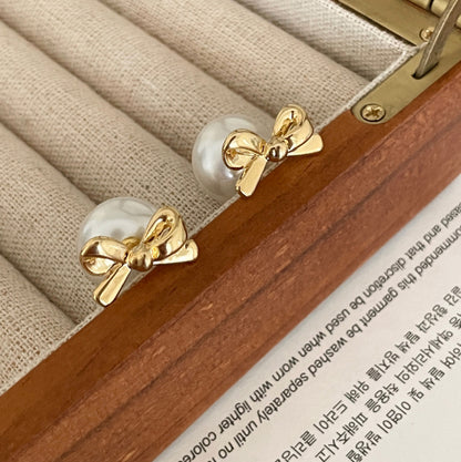 Pearl Bow Stud Earrings