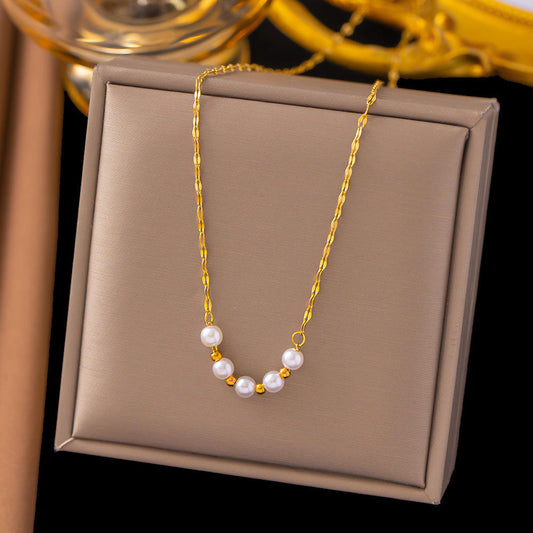 Minimal Pearl Bead Gold Necklace