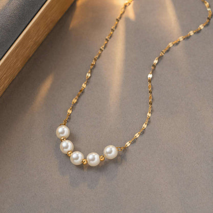 Minimal Pearl Bead Gold Necklace