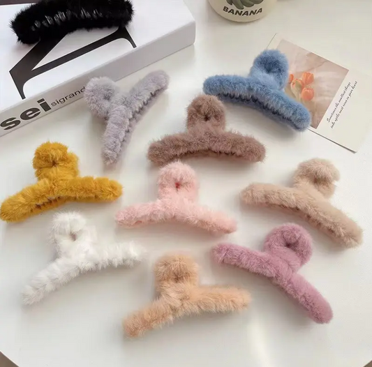 Faux Fleece Fur Hair Clips Simple Soft Fluffy Plush Hair Clips for Women