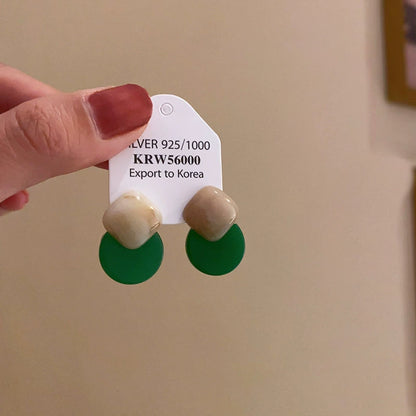 Korean Green Disc Statement Earrings