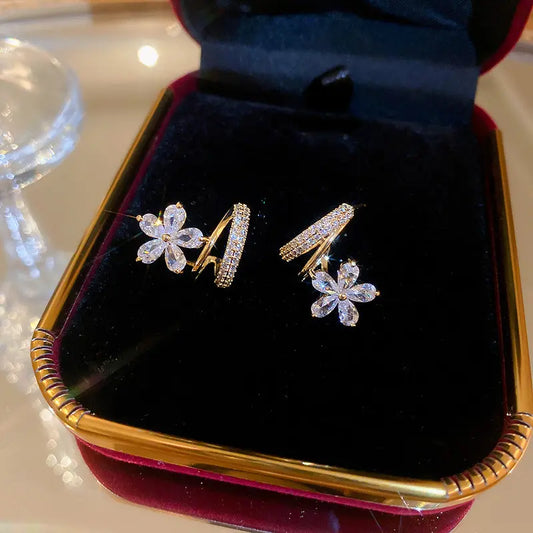 Micro Zircon Inlaid Crystal Flower Stud Earrings