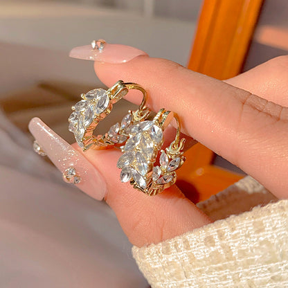 Luxury Crystal Leaf Hoop Earrings