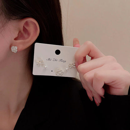 Pearl Floral Stud Earrings Set