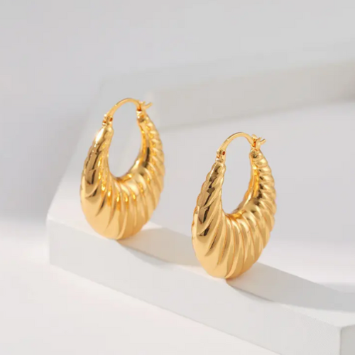 Trending Oval Hoop Clasp Real 18k Gold Stainless Steel Earrings