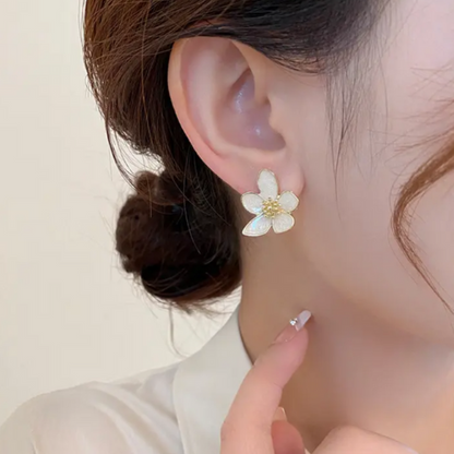 New Innovation Irregular Oil Drip Silver Needle Camellia Flower Stud Earrings