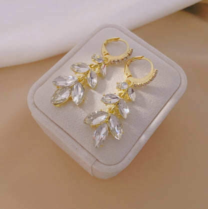 Crystal Leaf Hoop Earrings