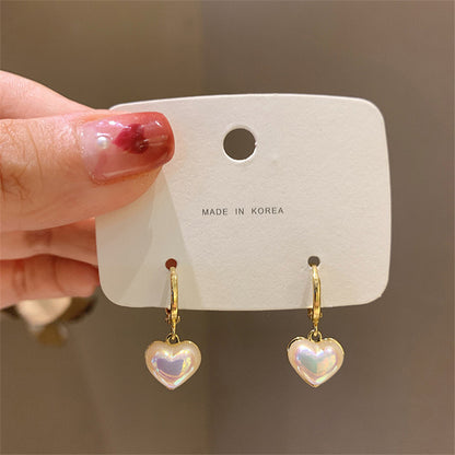 Pearl Heart Drop Hoop Earrings