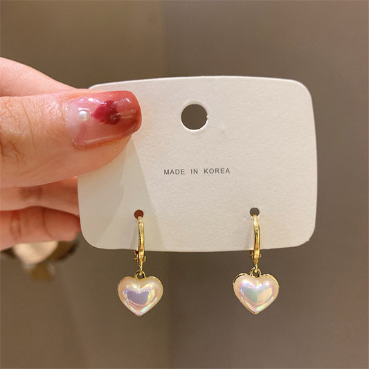 Pearl Heart Drop Hoop Earrings