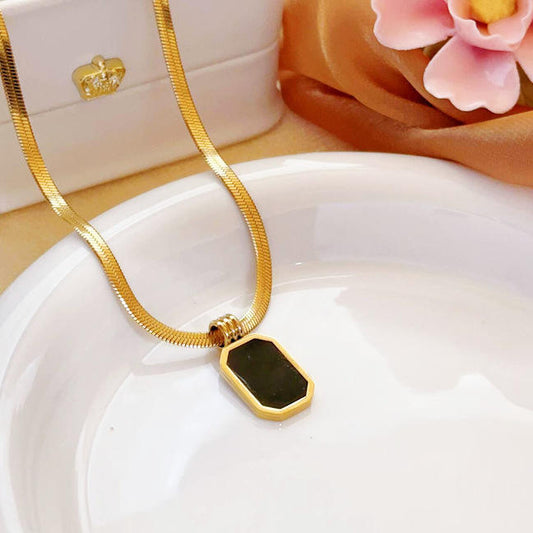 Black Rectangle Pendant Snake Chain Necklace