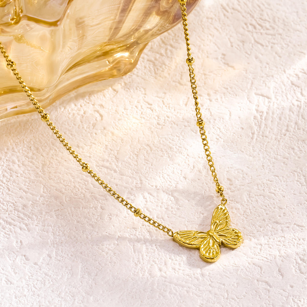 Butterfly Gold Beaded Necklace