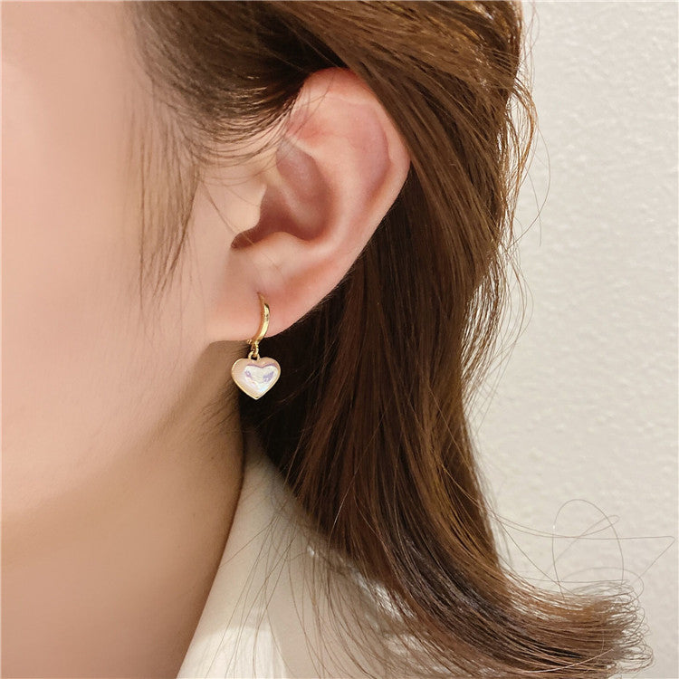 Pearl Heart Drop Hoop Earrings