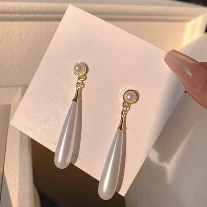 Retro Long Pearl Drop Earrings