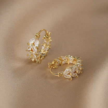 Luxury Crystal Leaf Hoop Earrings