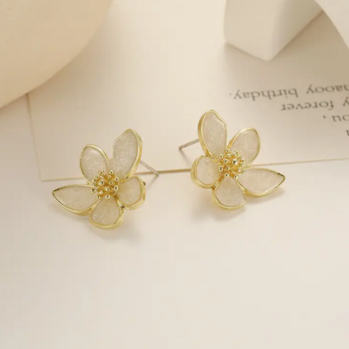 New Innovation Irregular Oil Drip Silver Needle Camellia Flower Stud Earrings