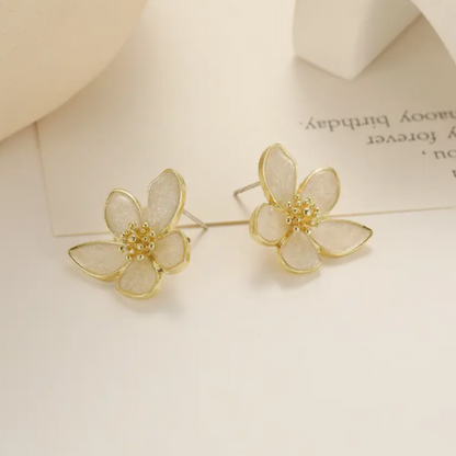 New Innovation Irregular Oil Drip Silver Needle Camellia Flower Stud Earrings