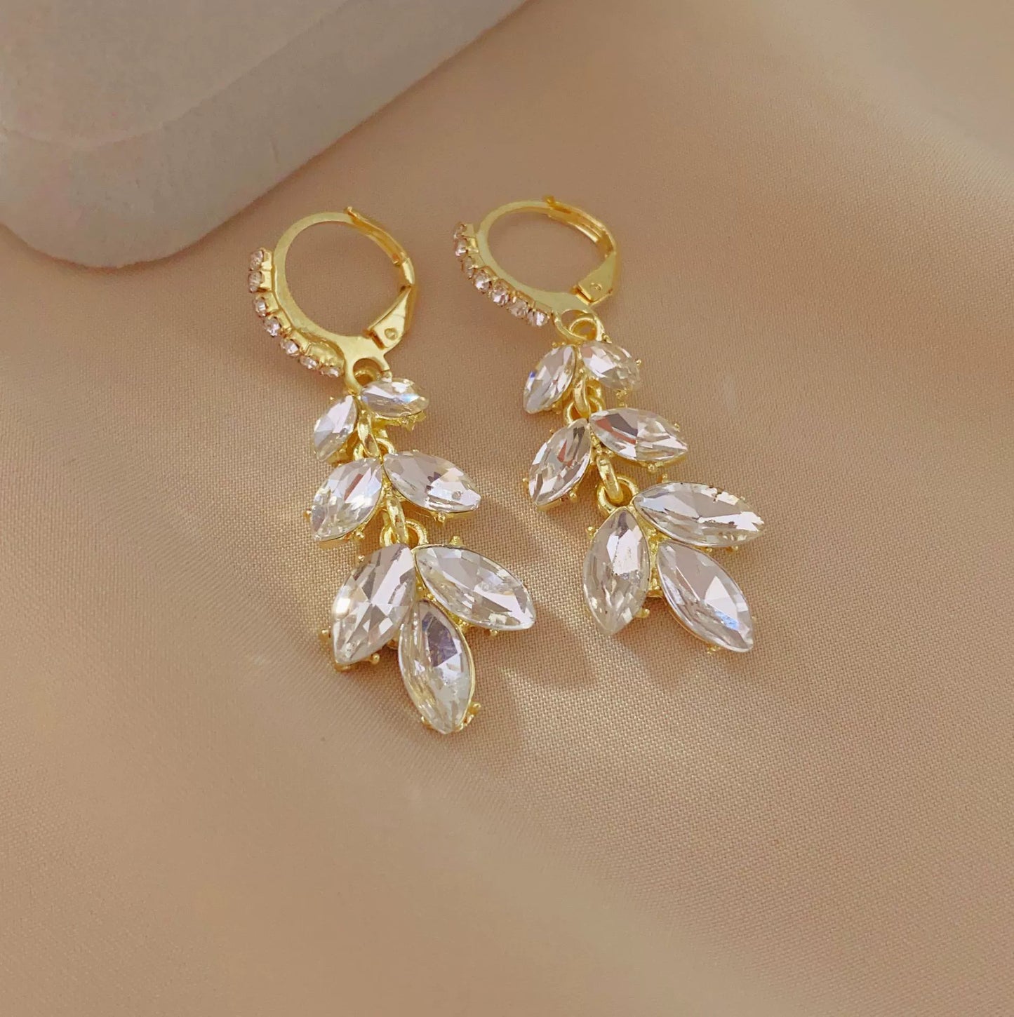 Crystal Leaf Hoop Earrings