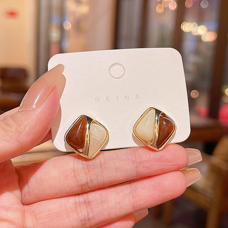 Korean Dual-Tone Enamel Square Earrings