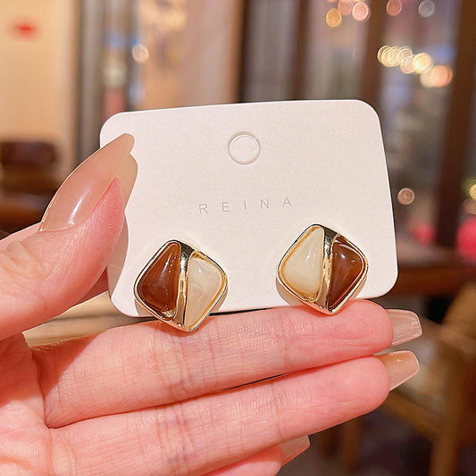Korean Dual-Tone Enamel Square Earrings