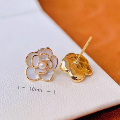 Pretty white camellia Flowers Stud Earrings for Women