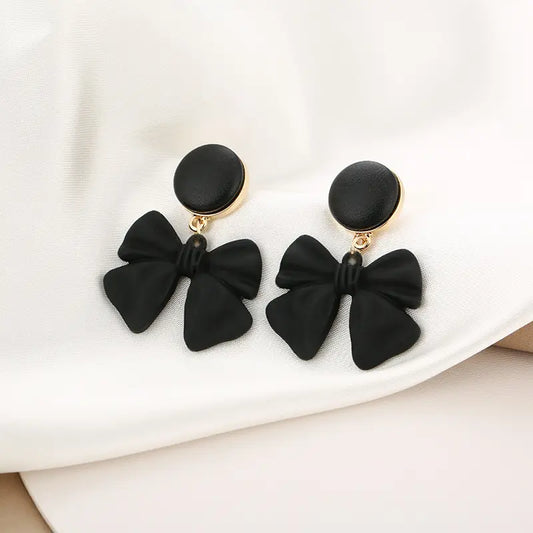 Midnight Matte Black Bow Earrings