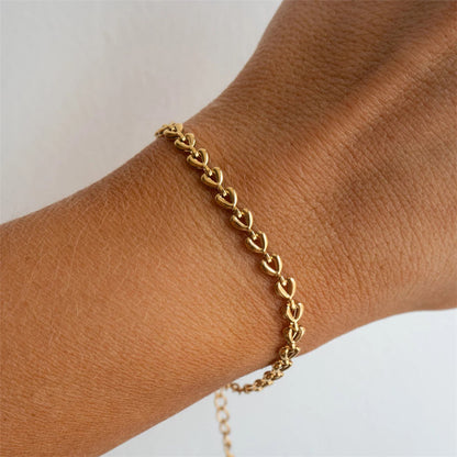 Gold Heart Link Chain Bracelet