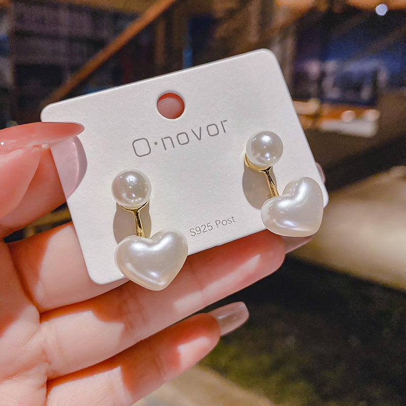 Korean Heart Drop Pearl Earrings