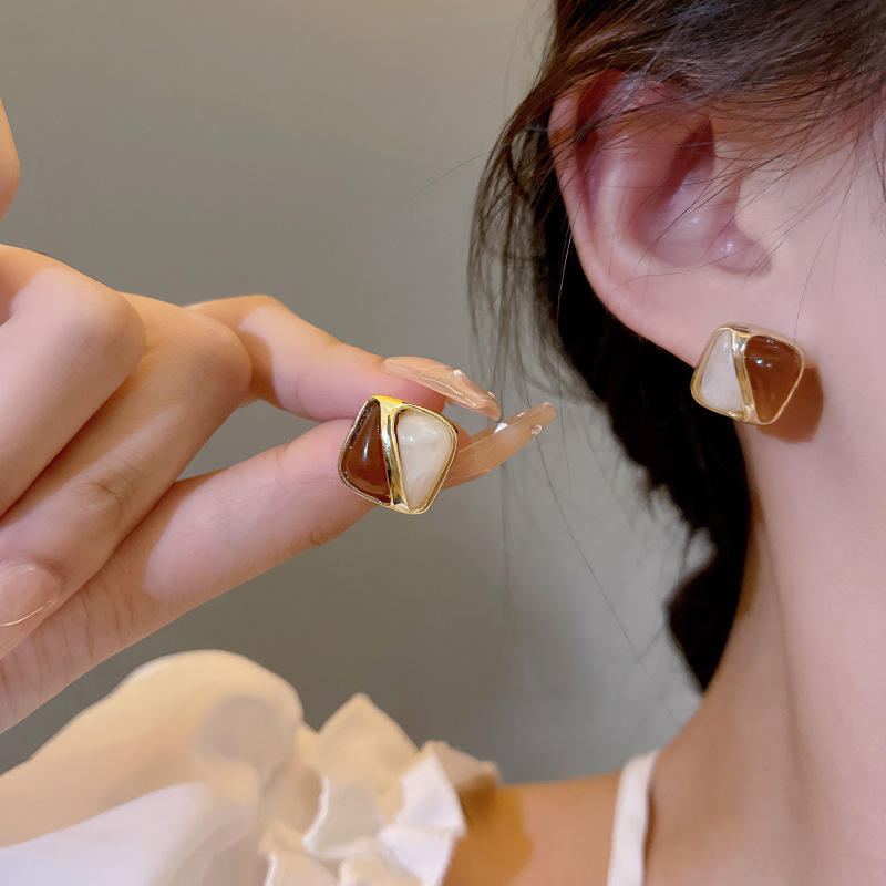 Korean Dual-Tone Enamel Square Earrings