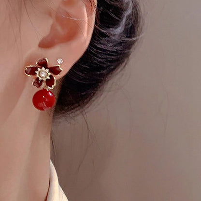 Vintage Pearl Cherry Flower Drop Earrings